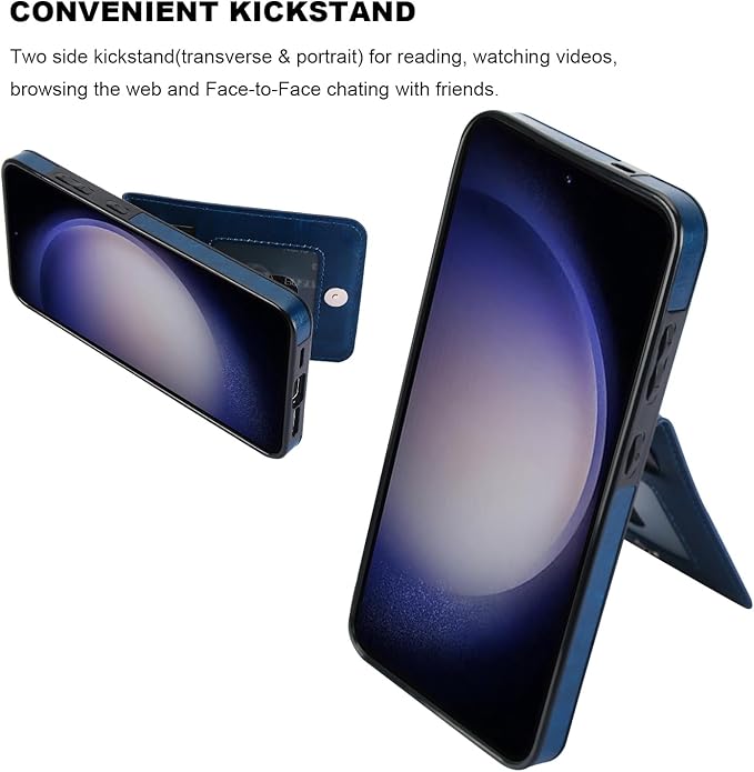 KIHUWEY for Samsung Galaxy S24 Plus Case Wallet with Credit Card Holder, Flip Premium Leather Magnetic Clasp Kickstand Heavy Duty Protective Cover for Samsung Galaxy S24 Plus 6.7" (Blue)