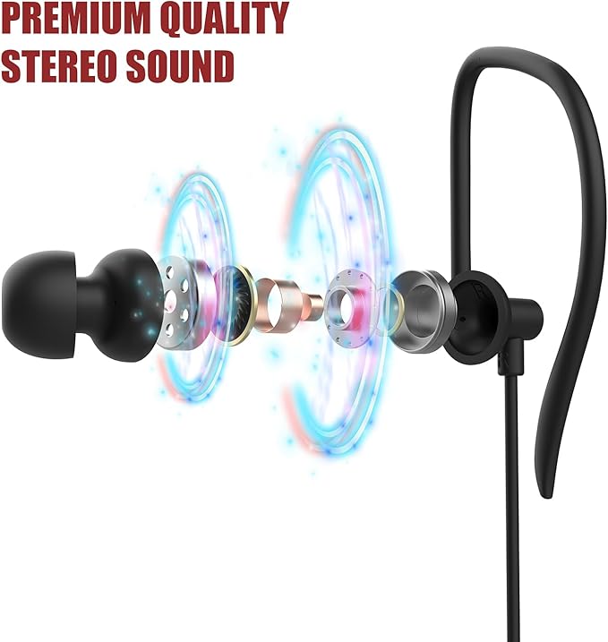 USB C Headphones with Microphone Wired USB C Earphones for Sports and Running Type C Earbuds Hooks Volume Control, Compatible with iPhone 16/15, Samsung, Google and Other Type C Smart Phone, Red