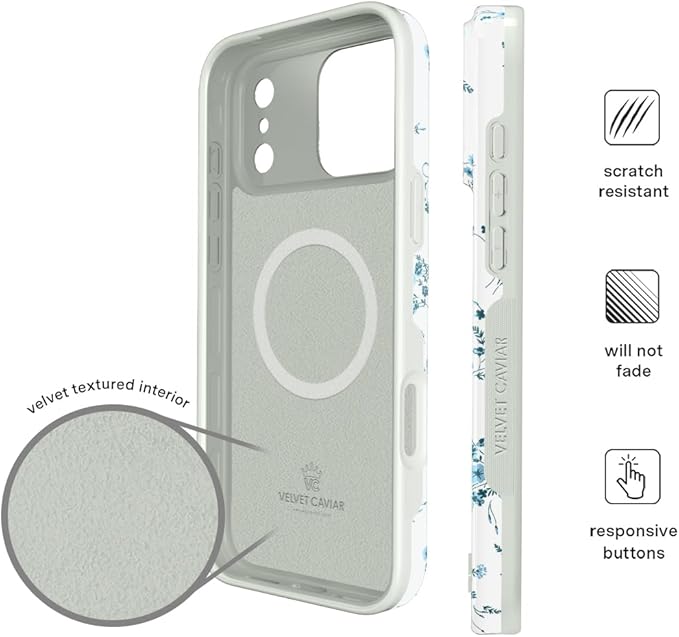 VELVET CAVIAR Case for iPhone 17 Pro | Compatible with MagSafe | 10ft Drop Tested | Protective Designer Cases | French Blue Floral