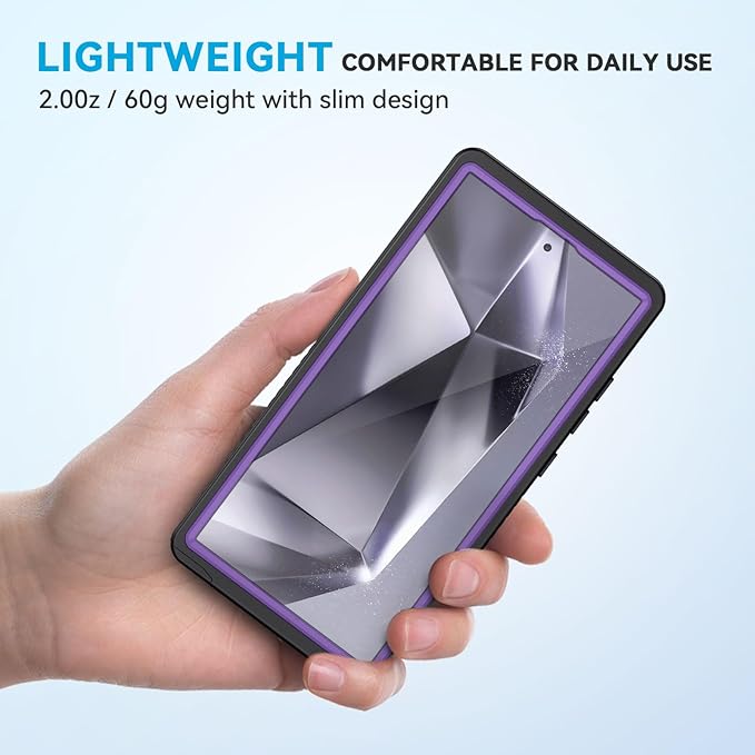 Lanhiem for Samsung Galaxy S24 Ultra Case, IP68 Waterproof Dustproof, Built-in Screen Protector, Rugged Full Body Shockproof Protective Cover for Galaxy S24 Ultra 5G 6.8 Inch, Purple/Clear