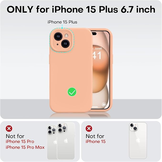 Vooii Compatible with iPhone 15 Plus Case, Upgrade Liquid Silicone [Enhanced Camera Protection] [Soft Anti-Scratch Microfiber Lining] Shockproof Phone Case for iPhone 15 Plus 6.7 inch - Cantaloupe