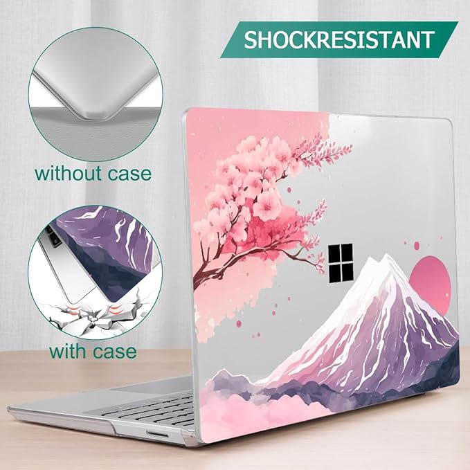 Tuiklol Case for 12.4 Inch Microsoft Surface Laptop Go 3/2 / 1 2023-2020 Releases, Plastic Hard Shell Case with Screen Protector and Keyborad Cover +Dust Plugs Model 2013/1943,Mountain and Tree