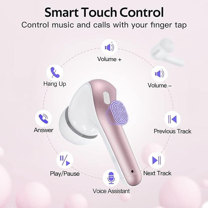 TAGRY Bluetooth Headphones True Wireless Earbuds 60H Playback LED Power Display Earphones with Wireless Charging Case IPX5 Waterproof in-Ear Ear buds with Mic for TV Smart Phone Laptop Computer Sports