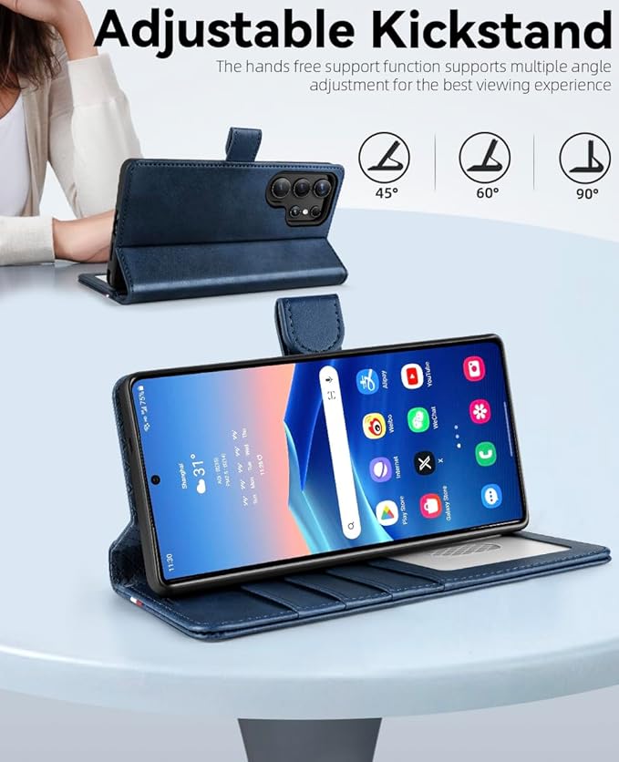 OCASE Compatible with Galaxy S25 Ultra Wallet Case, PU Leather Flip Folio Case with Card Holders RFID Blocking Kickstand [Shockproof TPU Inner Shell] Protective Phone Cover 2025, Spliced Blue