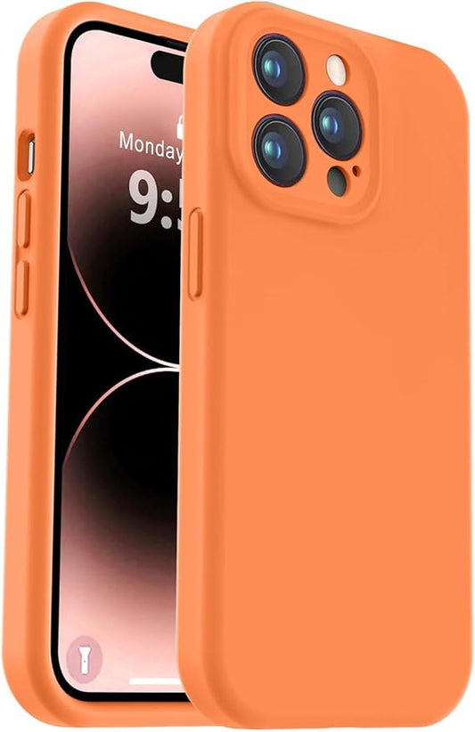 Vooii Compatible with iPhone 14 Pro Case, Liquid Silicone Upgrade [Camera Protection] [Soft Anti-Scratch Microfiber Lining] Shockproof Phone Case for iPhone 14 Pro 6.1 inch - Bright Orange