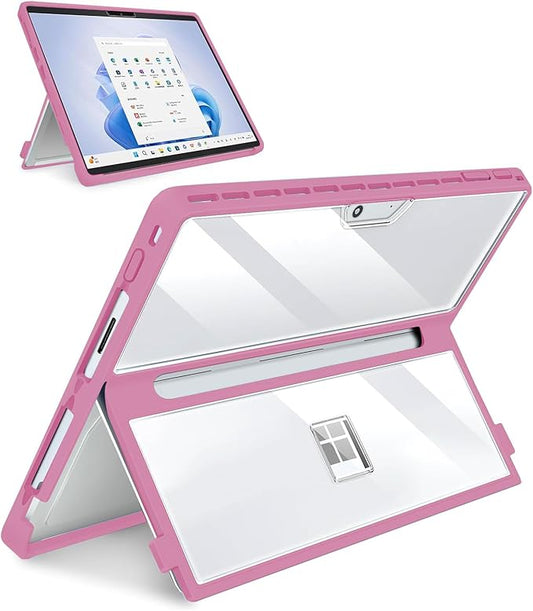 Case Updated Version fit Microsoft Surface Pro 11/10 /9/8 13-Inch, All-in-one Rugged Case Compatible with Type Cover Keyboards, Transparent&Red