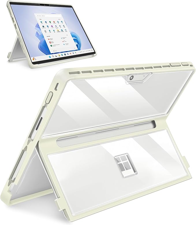 Case Updated Version fit Microsoft Surface Pro 11/10 /9/8 13-Inch, All-in-one Rugged Case Compatible with Type Cover Keyboards, Transparent&Yellow