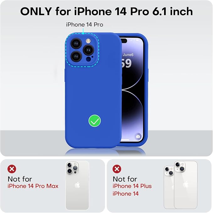 Vooii Compatible with iPhone 14 Pro Case, Liquid Silicone Upgrade [Camera Protection] [Soft Anti-Scratch Microfiber Lining] Shockproof Phone Case for iPhone 14 Pro 6.1 inch - Klein Blue