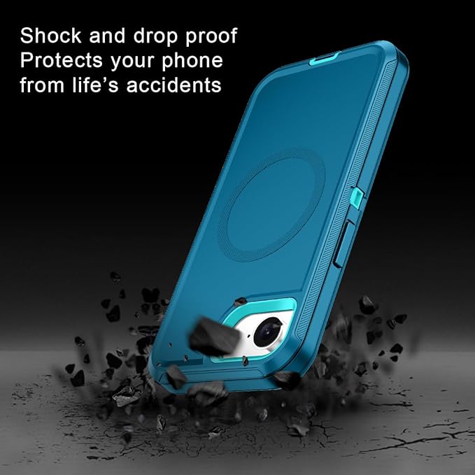 for iPhone 16e Case [Compatible with MagSafe] Shockproof 3-Layer Full Body Protection [Without Screen Protector] Rugged Heavy Duty Cover Case for Apple iPhone 16e 6.1" 2025,Turquoise