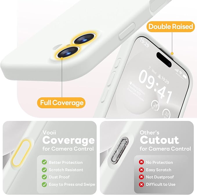 Vooii Magnetic Compatible with iPhone 17 Case (Compatible with Magsafe) (Upgraded Camera Protection) Liquid Silicone Shockproof Full Body Protective Phone Cover for Women Men, White, 6.3"