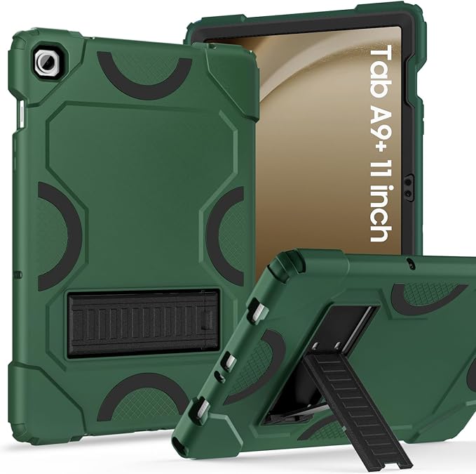 Case for Samsung Galaxy Tab A9+ 11 Inch 2023 Model (X210/X216/X218), Heavy Duty Shockproof Rugged Protective Case for Galaxy Tab A9 Plus Tablet (Alpine Green+Black)