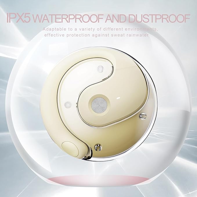 Open Ear Headphones Wireless Bluetooth 5.4, Air Conduction Wireless Bluetooth Earphone, OWS Hanging Earphones with Earhooks and Mic, Open Ear Earbuds IPX5 Waterproof for Sports Gaming Driving(Khaki)