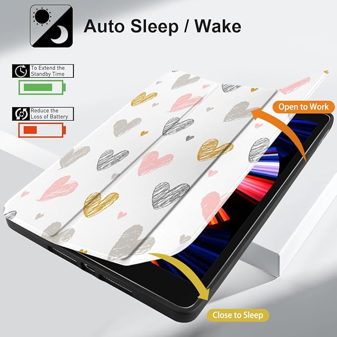 DONGKE Case Compatible with iPad 10.2 Inch 2021 2020 2019 iPad 9th/8th/7th Generation with Pencil Holder, Slim Stand Protective Case with Soft TPU Back, Auto Sleep/Wake Cover, Cute Hearts