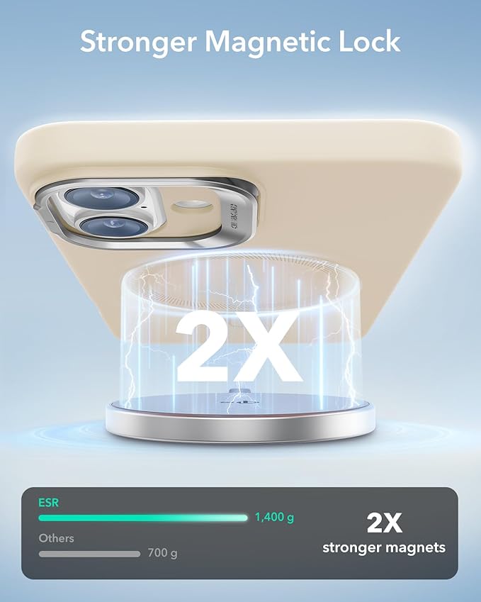 ESR for iPhone 16 Case, Silicone Case with Stand, Compatible with, Military-Grade Protection, Built-in Camera Stash Stand, Magnetic Phone Case for iPhone 16, Cloud Series, Light Tan