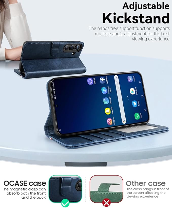 OCASE Compatible with Galaxy S25 Plus Wallet Case, PU Leather Flip Folio Case with Card Holders RFID Blocking Kickstand [Shockproof TPU Inner Shell] Protective Phone Cover 6.7 Inch 2025, Spliced Blue