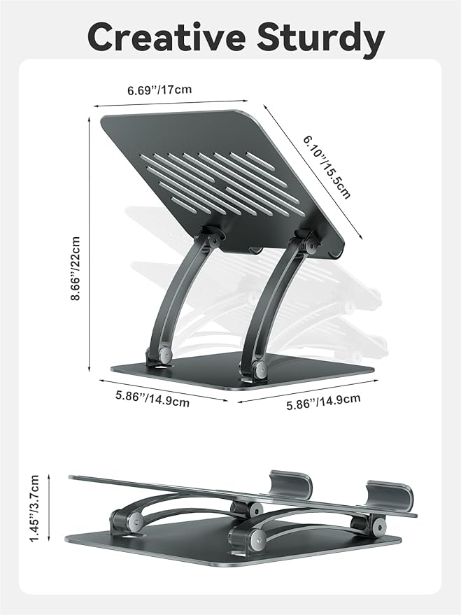 tounee Tablet Holder Stand, Dual Rod Adjustable Aluminum Desktop Stand, Compatible with 4.7-16.5" iPads, Surface Tablets, Portable Monitors, Kindle & More (Gray)