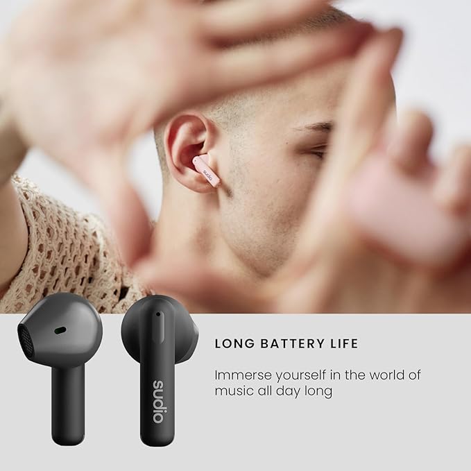 Sudio A1 True Wireless Earbuds, Bluetooth 5.3 Connection, Noise Cancelling, Waterproof, Touch Control, Charging Case, Premium Sound Quality, Comfortable Fit – Black