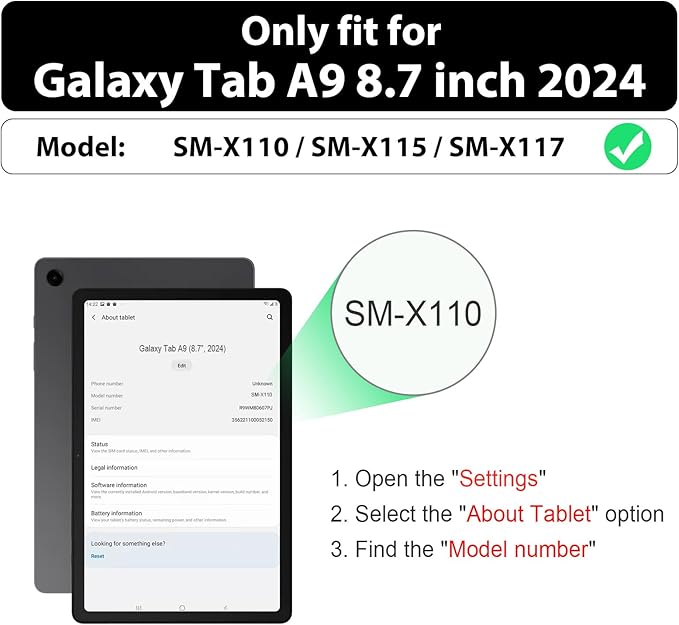 SEYMAC for Samsung Galaxy Tab A9 Case 8.7 Inch 2023 (SM-X110/X115/X117), Heavy Duty Shockproof Protective Case with Screen Protector, Rotating Stand, Hand/Shoulder Strap and Pen Holder, Black