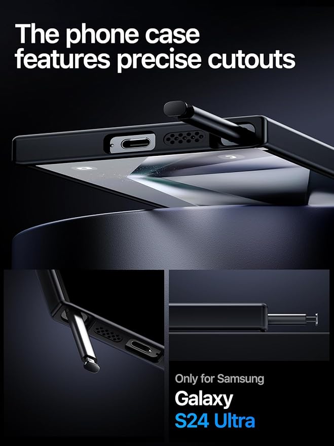 QTlier Phone case for Galaxy S24 Ultra- 360 Rotatable Magnetic Ring Stand, Military-Grade Protection, Raised Camera Frame Black