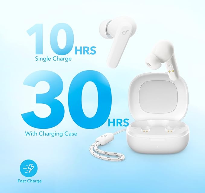 Soundcore by Anker P20i True Wireless Earbuds, 10mm Drivers with Big Bass, Bluetooth 5.3, 30H Long Playtime, Water-Resistant, 2 Mics for AI Clear Calls, 22 Preset EQs, Customization (White)