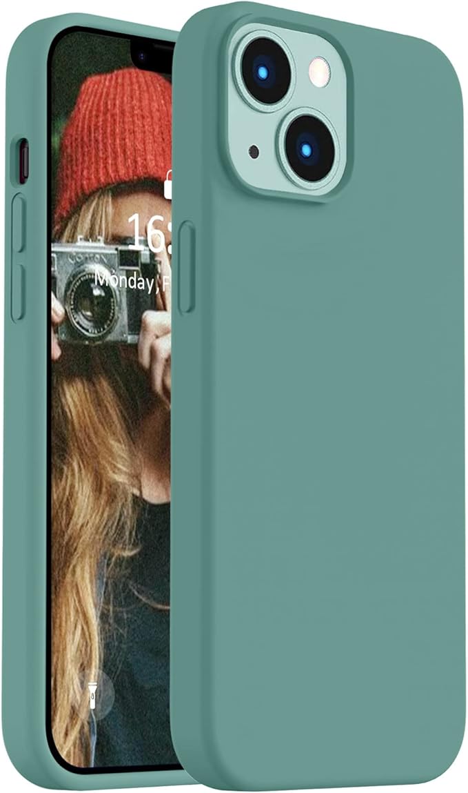 Vooii Compatible with iPhone 14 Case,[Silky Touch Premium Liquid Silicone] [Soft Anti-Scratch Microfiber Lining], Ultra Slim Shockproof Protective Case for iPhone 14 - Pine Green