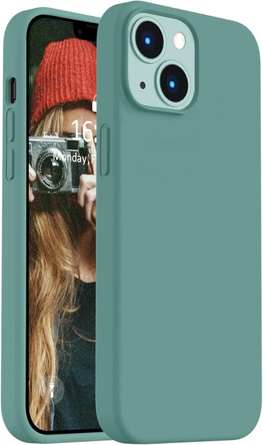 Vooii Compatible with iPhone 14 Case,[Silky Touch Premium Liquid Silicone] [Soft Anti-Scratch Microfiber Lining], Ultra Slim Shockproof Protective Case for iPhone 14 - Pine Green