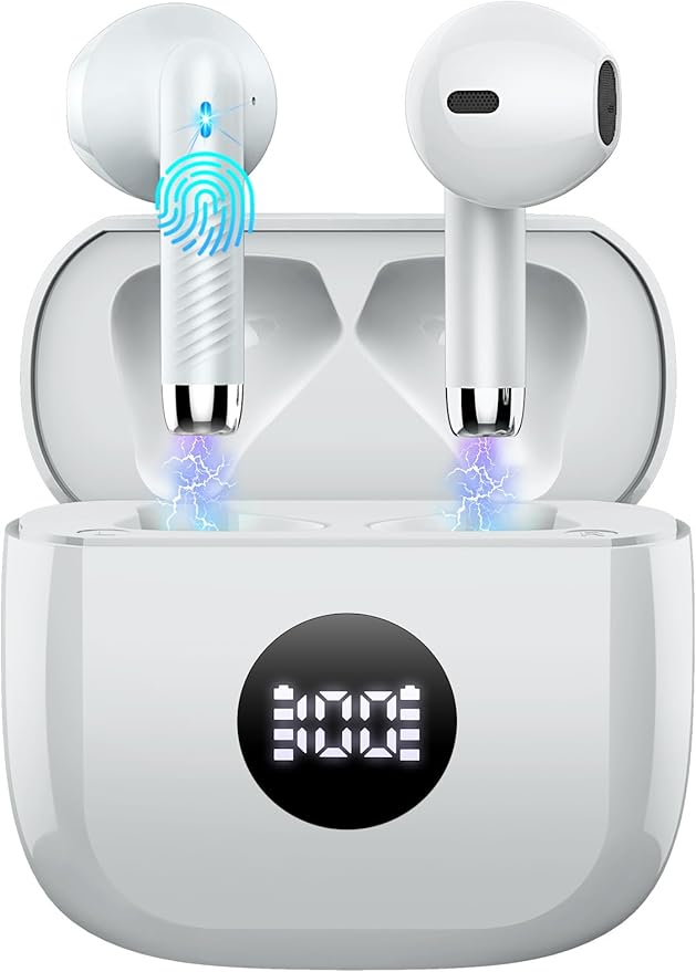 Wireless Earbuds, Bluetooth 5.4 Ear Buds LED Power Display Headphones Bass Stereo, Bluetooth Earbuds in-Ear Noise Cancelling Mic, 40H Playback Mini Case IP7 Waterproof Sports Earphones for Android iOS