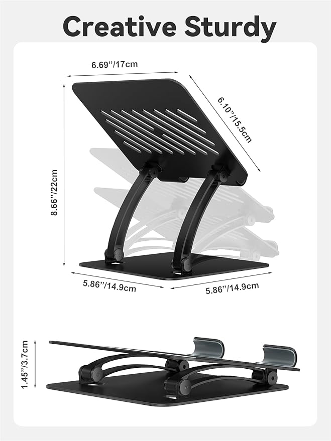 tounee Tablet Holder Stand, Dual Rod Adjustable Aluminum Desktop Stand, Compatible with 4-15.9" iPads, Surface Tablets, Portable Monitor, Kindle and More (Black)