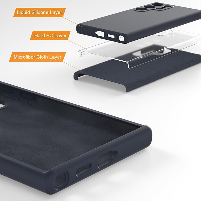 E Segoi Designed for Galaxy S24 Ultra Case, Liquid Silicone Gel Rubber Shockproof Case Soft Microfiber Cloth Lining Cushion Compatible with Galaxy S24 Ultra 5G 6.8 inch (Midnight, S24 Ultra - 6.8")