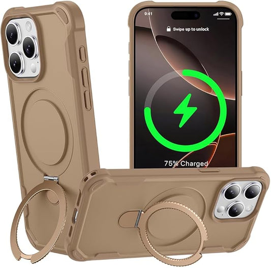 Designed for iPhone 16 Pro Case with Magnetic Stand [Military Drop Protection][Compatible with Magnet] Shockproof 16 Pro Phone Case with Ring Holder, Khaki