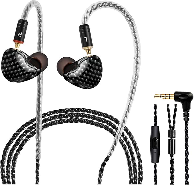 in Ear Monitor Headphones, HiFi Stereo IEM Earphones, Dynamic Dual Driver Wired Earbuds with Detachable Cable, Noise Canceling Headset for Singers Musicians Drummers Audiophile (Carbon Fiber)