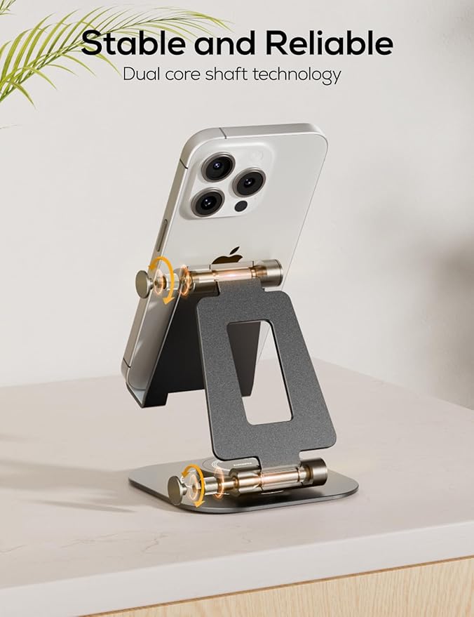 Nulaxy 2-Pack 360 Rotating Phone Stand, Fully Adjustable Foldable Phone Holder, Aluminum Desktop Cradle with Swivel Anti-Slip Base, Office Accessories for All Phones, Black & Rose Gold