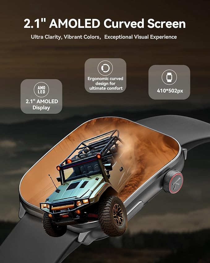 Smart Watch (Answer/Make Call), 2.1" Curved AMOLED Screen Smartwatch for Men Women, 100+ Sport Modes Fitness Tracker, Heart Rate Sleep SpO2 Monitor, IP68 Activity Trackers, Android and iOS Compatible