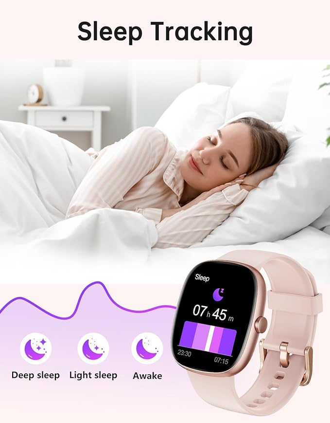 HUAKUA Smart Watches for Women Men (Answer/Make Calls), 1,85" HD Smart Watch for iPhone/Android Phones, Fitness Tracker with 100+ Sport Heart Rate/Sleep Monitor Pedometer IP68 Waterproof (Pink)