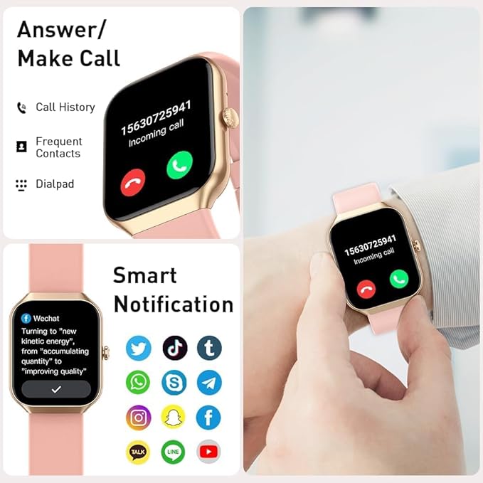 Smart Watch(Answer/Make Call), 1.96" HD Smartwatch for Women, 2025 Fitness Watch with 110+ Sport Modes/Heart Rate/Sleep Monitor/Pedometer, IP68 Waterproof Fitness Activity Tracker for Android iOS Pink