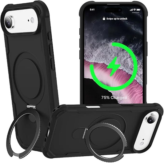 Designed for iPhone 17 Air Case with Magnetic Stand [Military Drop Protection][Compatible with Magnet] Shockproof 17 Air Phone Case with Ring Holder, Black