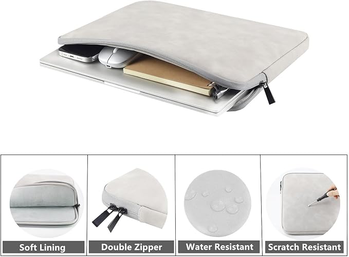 Megoo 15" Laptop Sleeve Case for Surface Laptop 7/6/5/4/3 15.6", Samsung Galaxy/HP/Acer/Dell/Lenovo/Asus 15"-16" Notebook Chromebook Computers Soft PU Leather Case Bag(Light Gray)