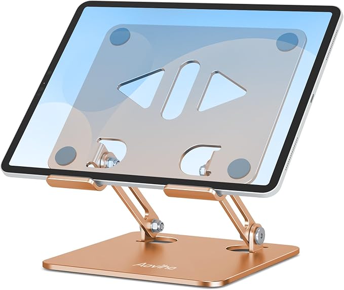 Tablet Stand Holder for Desk Adjustable Tablet Holder, Foldable Aluminum Desktop Tablet Holder for iPad Samsung Galaxy Tabs Amazon Kindle Fire,All Tablets 4-12 inch, Gold