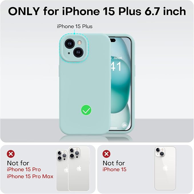 Vooii Compatible with iPhone 15 Plus Case, Upgrade Liquid Silicone [Enhanced Camera Protection] [Soft Anti-Scratch Microfiber Lining] Shockproof Phone Case for iPhone 15 Plus 6.7 inch - Mint