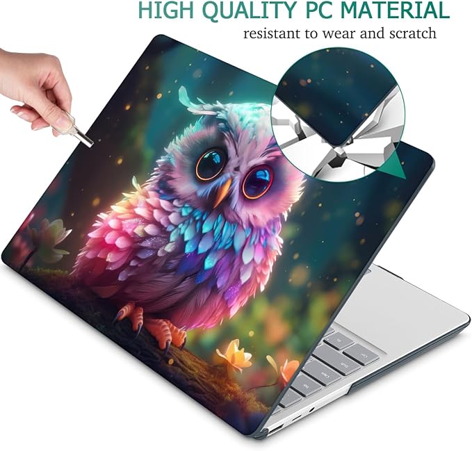 Tuiklol Case for 12.4 Inch Microsoft Surface Laptop Go 3/2 / 1 2023-2020 Releases, Plastic Hard Shell Case with Screen Protector and Keyborad Cover +Dust Plugs Model 2013/1943,Rainbow owl
