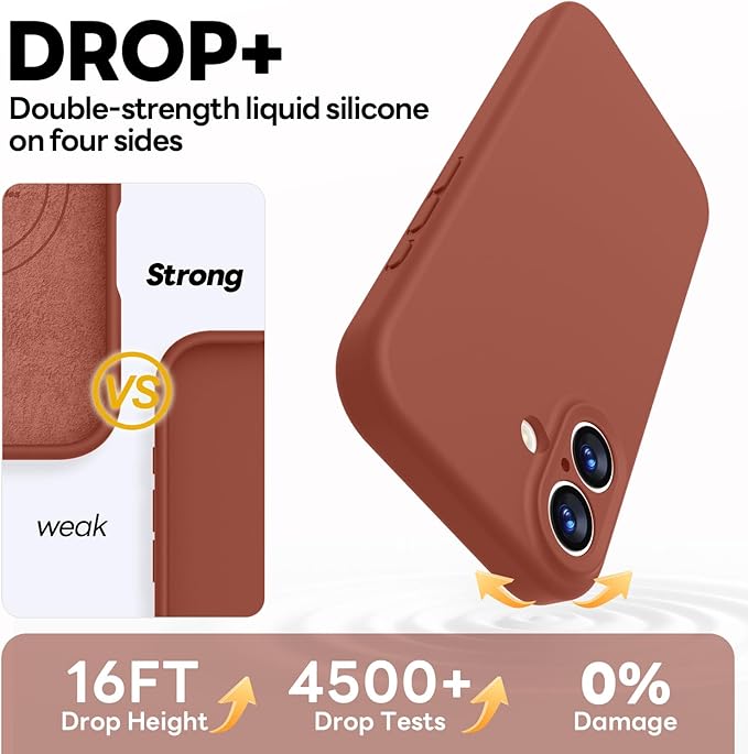Vooii Magnetic Compatible with iPhone 17 Case (Compatible with Magsafe) (Upgraded Camera Protection) Liquid Silicone Shockproof Full Body Protective Phone Cover for Women Men, Caramel, 6.3"