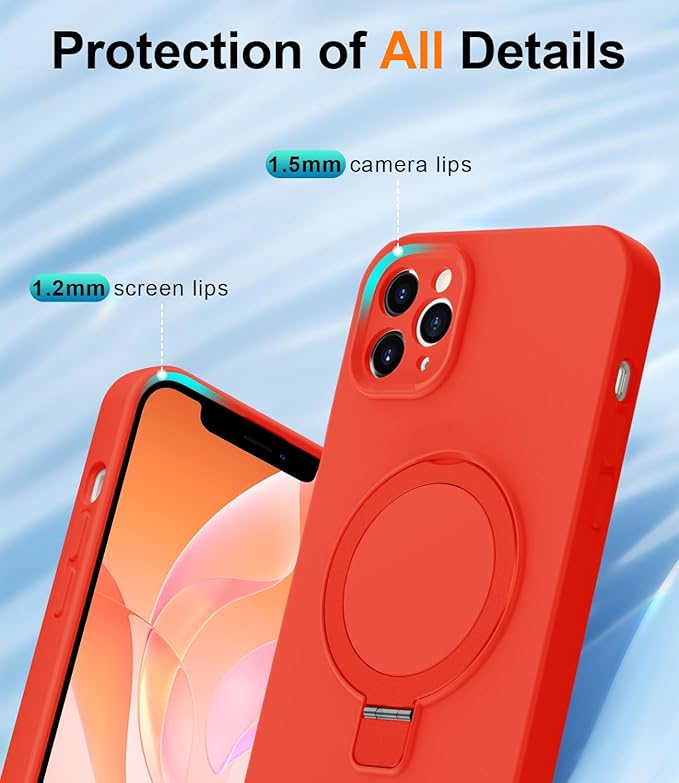 ZHK Liquid Silicone Designed for iPhone 12 pro max Case with Magnet Stand, [Precise Camera Lens Protection][Mil-Grade Drop Shockproof][Soft Anti-Scratch Microfiber Lining] Slim Fit Cover, Red