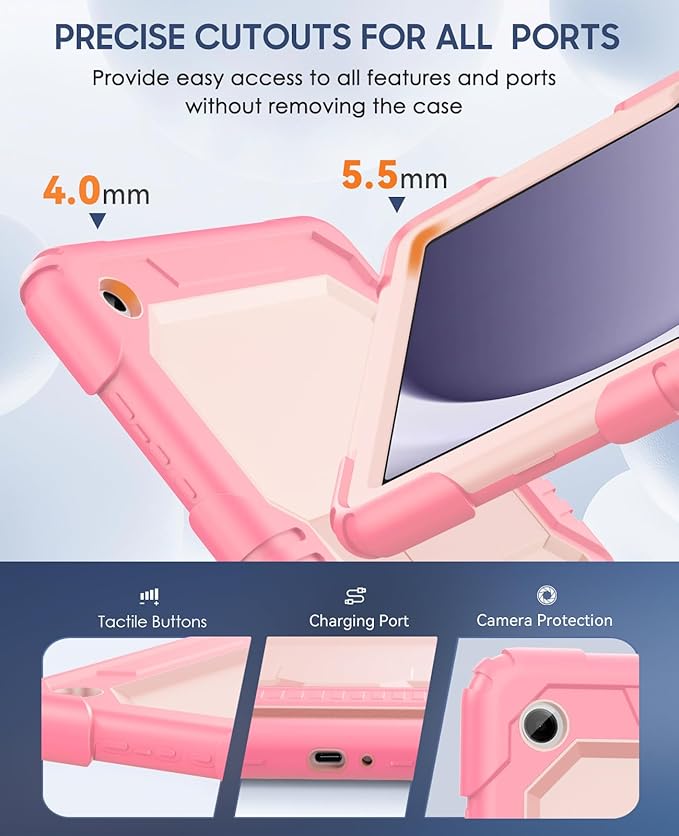 OKP Case for New Samsung Galaxy Tab A9+/ A9 Plus 11 Inch 2023 (SM-X210/X216/X218), Heavy Duty Shockproof Rugged 11" Galaxy A9+ Tablet Protective Cover with Stand for Kids Boys Girls, Pink+Light Pink