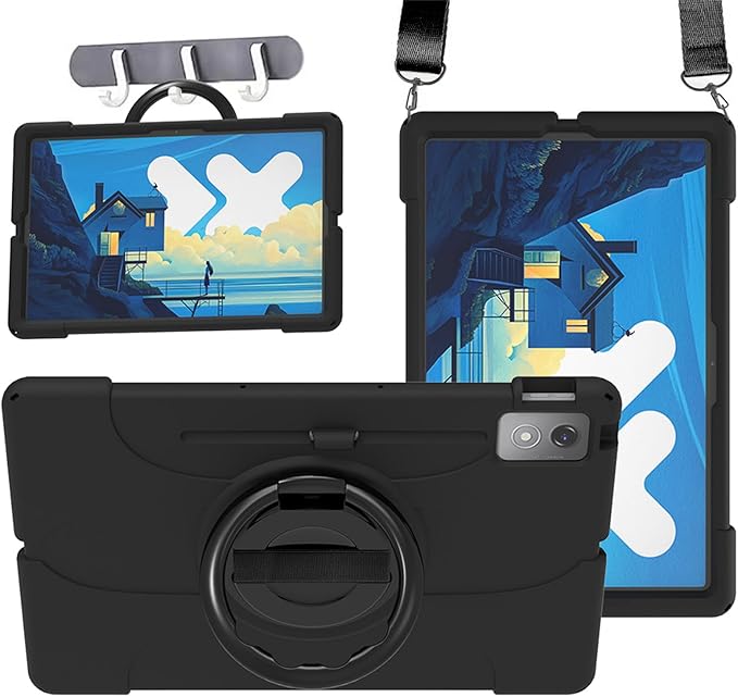 Case for Lenovo Tab P12 Tablet 12.7 inch, Silicone Adjustable Stand Cover for Lenovo tab P12/Xiaoxin Pad Pro 12.7" Tablet Case TB370FU/TB371FC/TB375FC (Black)