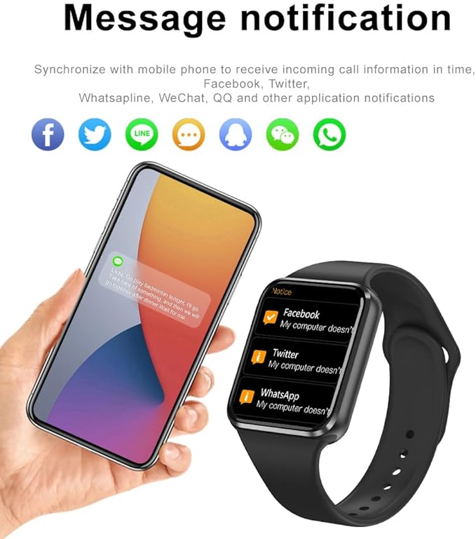 Smart Watch for Android iOS Phones Compatible iPhone Samsung, 2.09'' Fitness Activity Tracker Watch with Bluetooth Call/SMS/Sleep Monitor/Pedometer Smartwatch for Men Women with 2 Bands (Black)