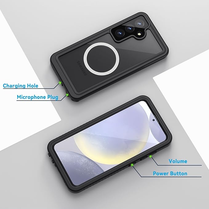 Lanhiem Magnetic for Samsung Galaxy S24 Phone Case, IP68 Waterproof Dustproof, Built-in Screen Protector, Rugged Full Body Shockproof Protective Cover for Galaxy S24 5G 6.2 Inch, Black