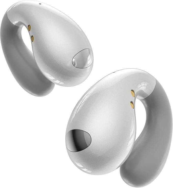 Ultra Open Ear Earbuds - Ergonomic Clip-On Earbuds, Small Bone Conduction Over-The-Ear Headphones with Waterproof Design, Perfect Running Headphones for Sports and Fitness, Pearl White