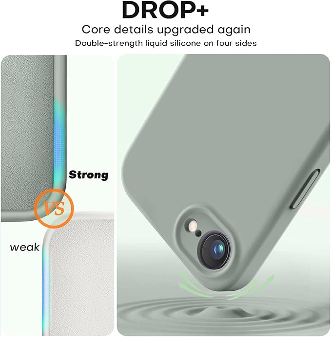Vooii Compatible with iPhone 16e Case, Liquid Silicone Upgrade [Camera Protection] [Soft Anti-Scratch Microfiber Lining] Shockproof Phone Case for iPhone 16e 6.1 inch - Calke Green