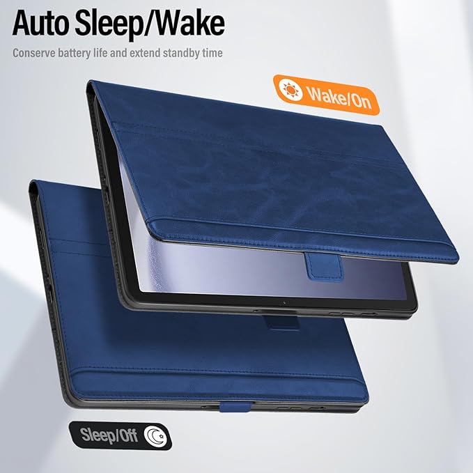 Handmade Case for Samsung Galaxy Tab A9 Plus/A9+ 5G Tablet 11 Inch 2023 SM-X210/SM-X216/SM-X218u with Pocket,Multi Angles,Magnetic Closure,Vegan Leather Folio Cover,Auto Sleep/Wake,Blue