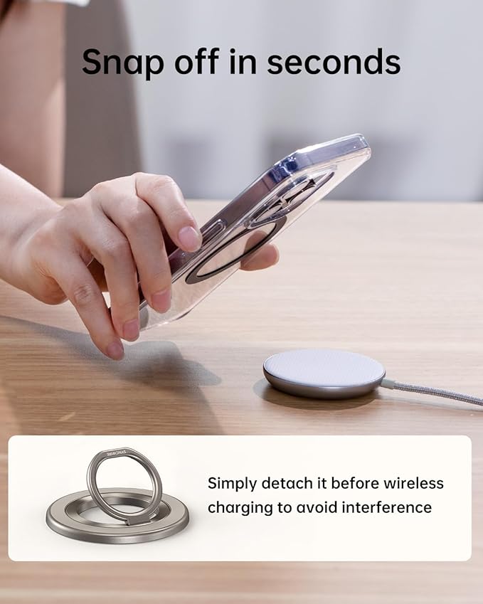 Syncwire Magnetic Phone Ring Holder for MagSafe, Magnetic Ring Holder Cell Phone Grip Stand Finger Ring Kickstand with Two-Sided Magnetic Compatible iPhone 16 Pro Max 15 14 13 12 Android - Titanium